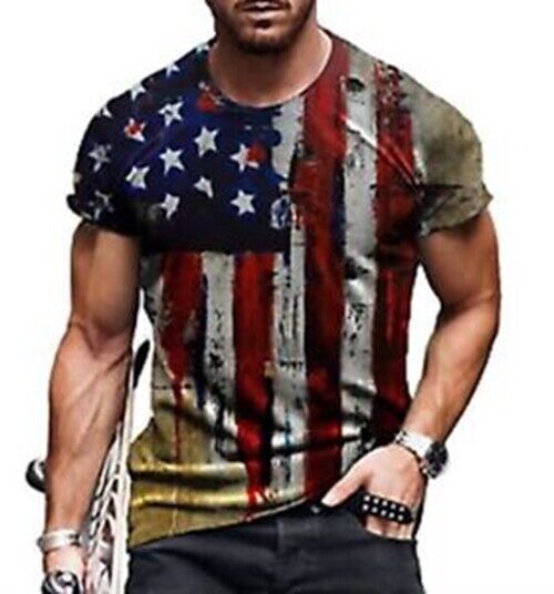 T Shirt Men US American Flag Vintage T-Shirt Short Sleeve Tactical Patriotic Tee