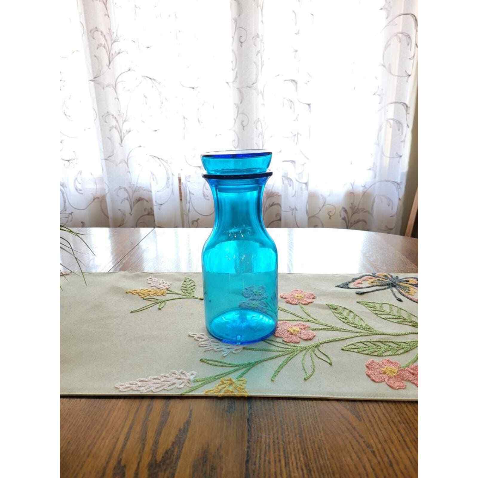 Vintage Blue Glass Carafe, Canister Barware Decanter, Made in Belgium