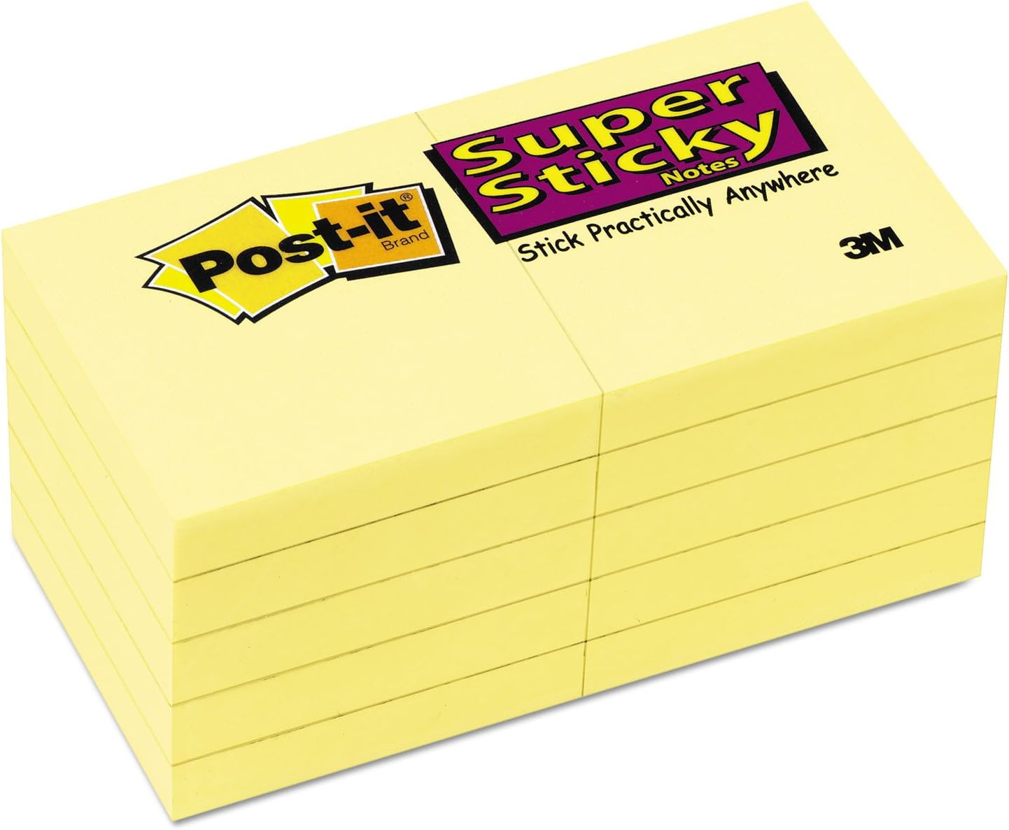 Post-It Super Sticky Notes, 2X2 In, 10 Pads, 2X the Sticking Power, Canary Yello