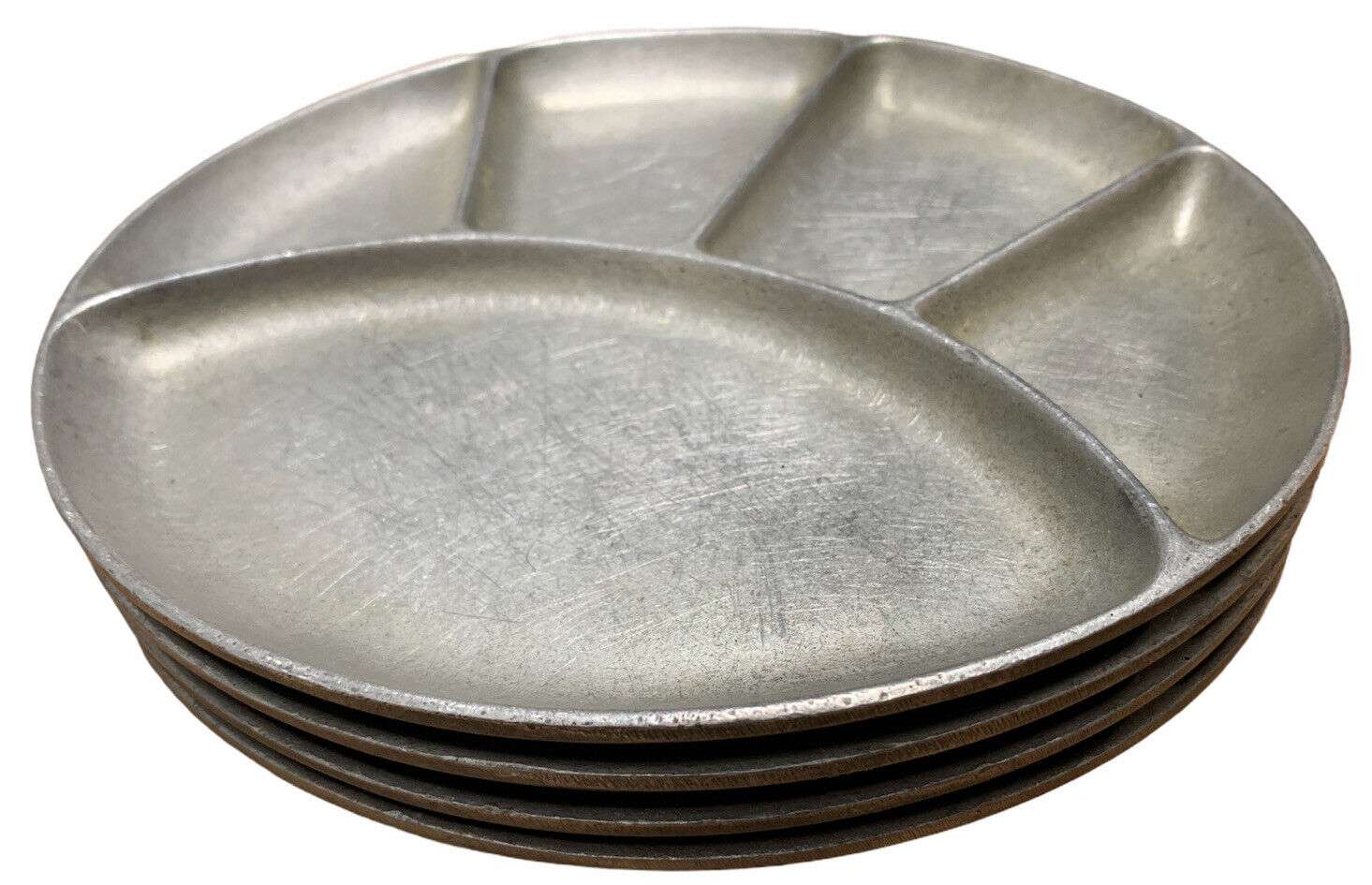 Set of 4 ~ Vintage Bon Chef ~ Pewter ~ Divider (Clamshell) Plates ~ 8 3/4”