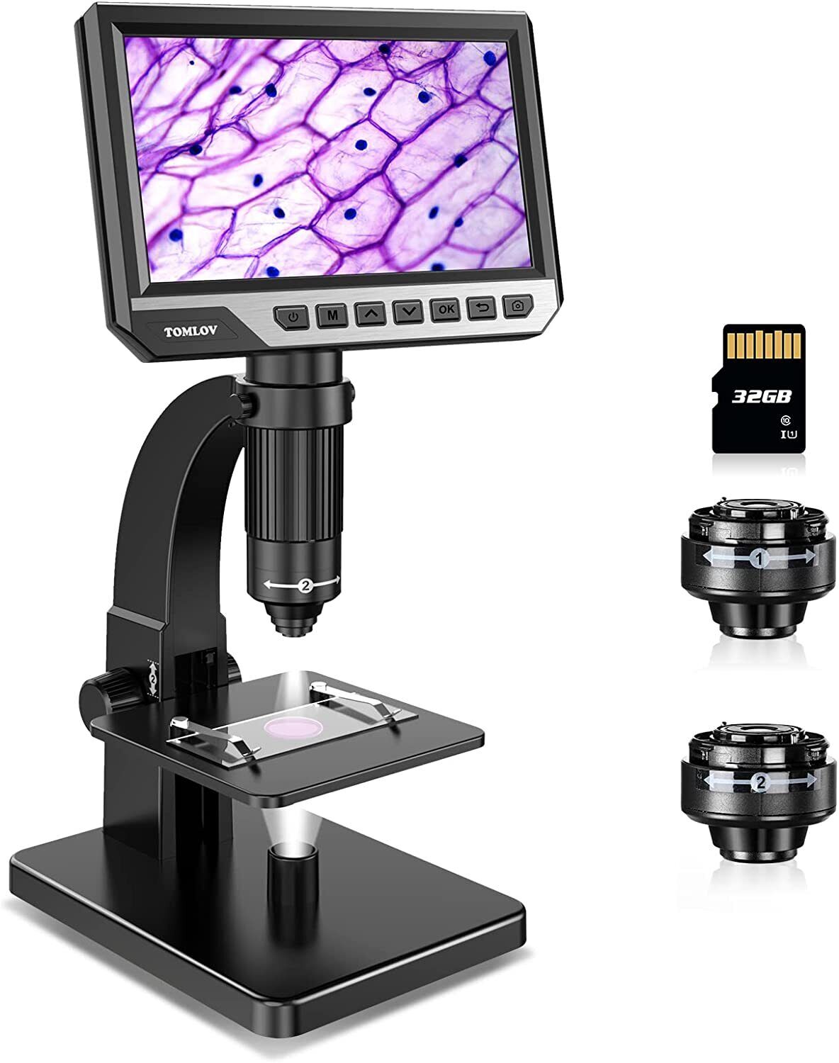 TOMLOV DM11 LCD Digital Microscope with 2000X Dual Lens, 7'' IPS coin microscope