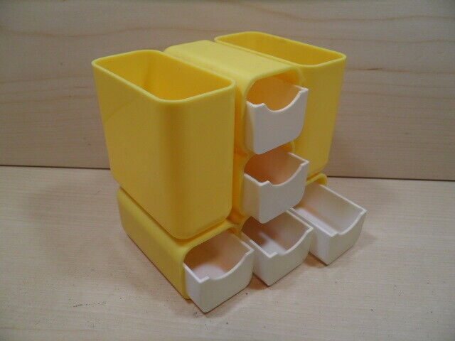 Vintage Hong Kong Bauhaus Style Desk Organizer Plastic Sorter Yellow Desktop Cup