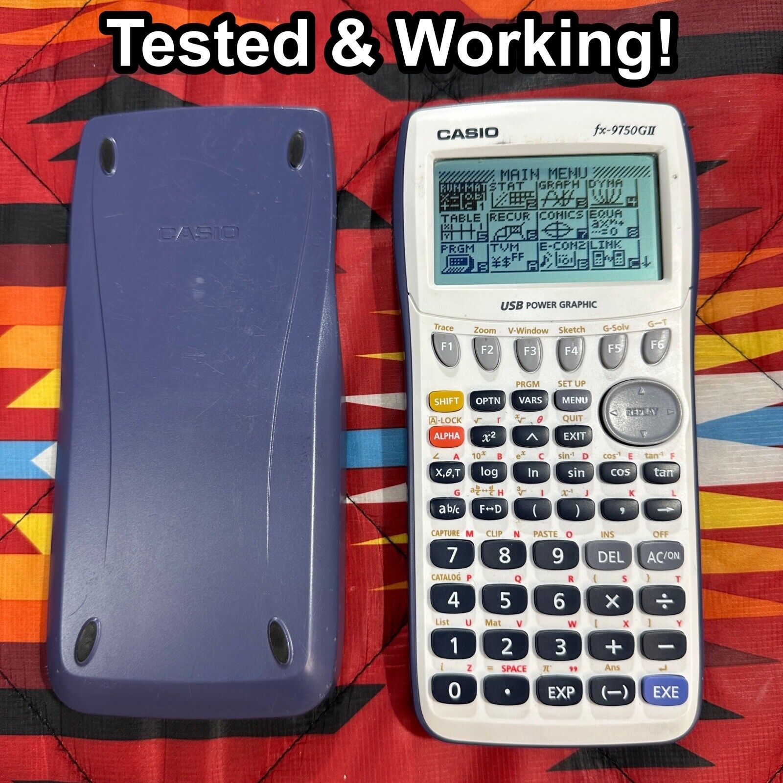Casio FX-9750GII Graphing Calculator White & Blue Tested & Working