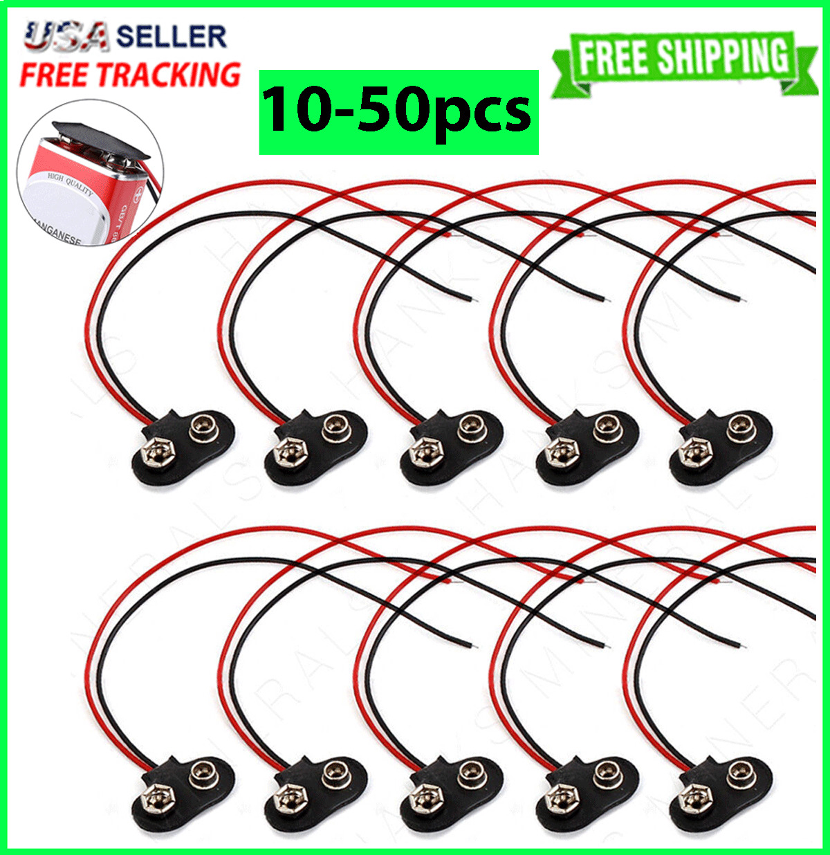 9V Volt Battery Connector T Type Clip Plug Wire Cord Leads 9 Snap On 6