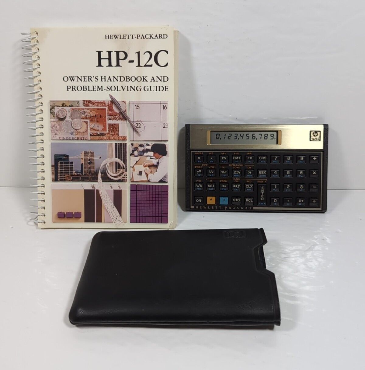 Vintage Hewlett Packard HP 12C Financial Calculator, Case and Manual