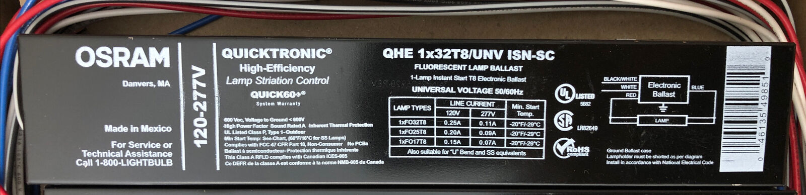 OSRAM 1-Lamp Fluorescent Ballast, QHE 1X32T8/UNV ISN-SC