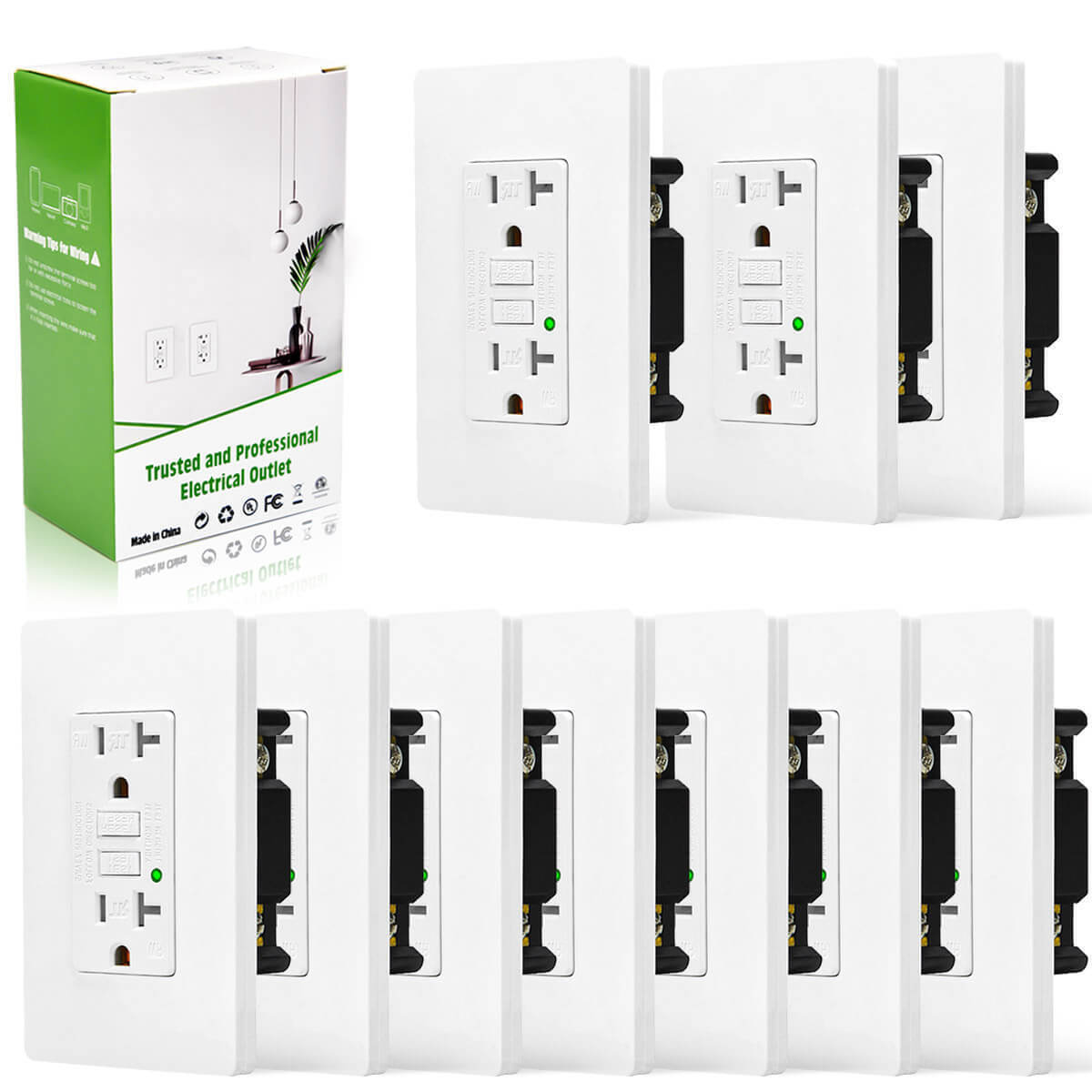 10PK 20AMP GFCI GFI Safety Outlet Receptacle w/ Wall Plate LED Indicator TR WR