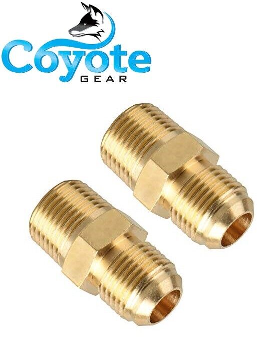 (2 Pack) 3/8 inch Flare x 3/8 NPT MPT Male Pipe Thread Adapter Brass Fitting