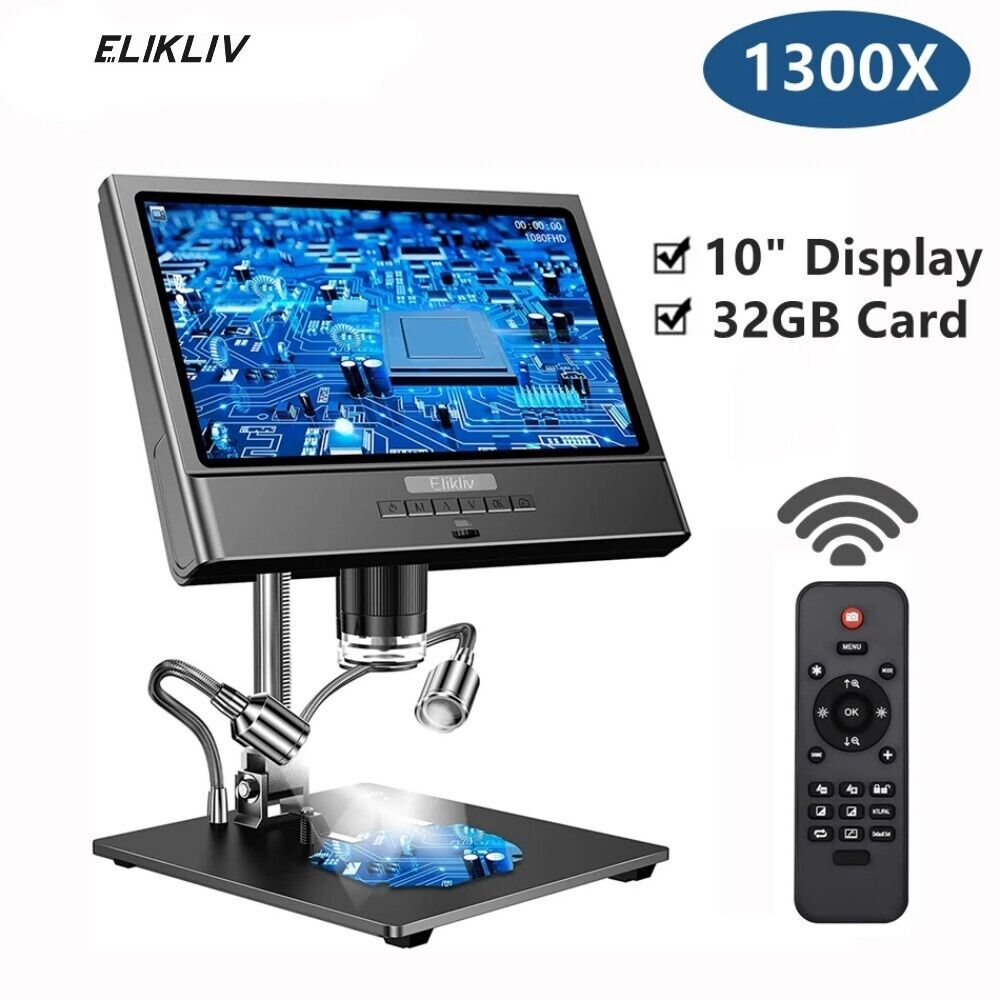 Elikliv Digital Microscope 10'' Screen 1300X for Soldering Electronics Repair