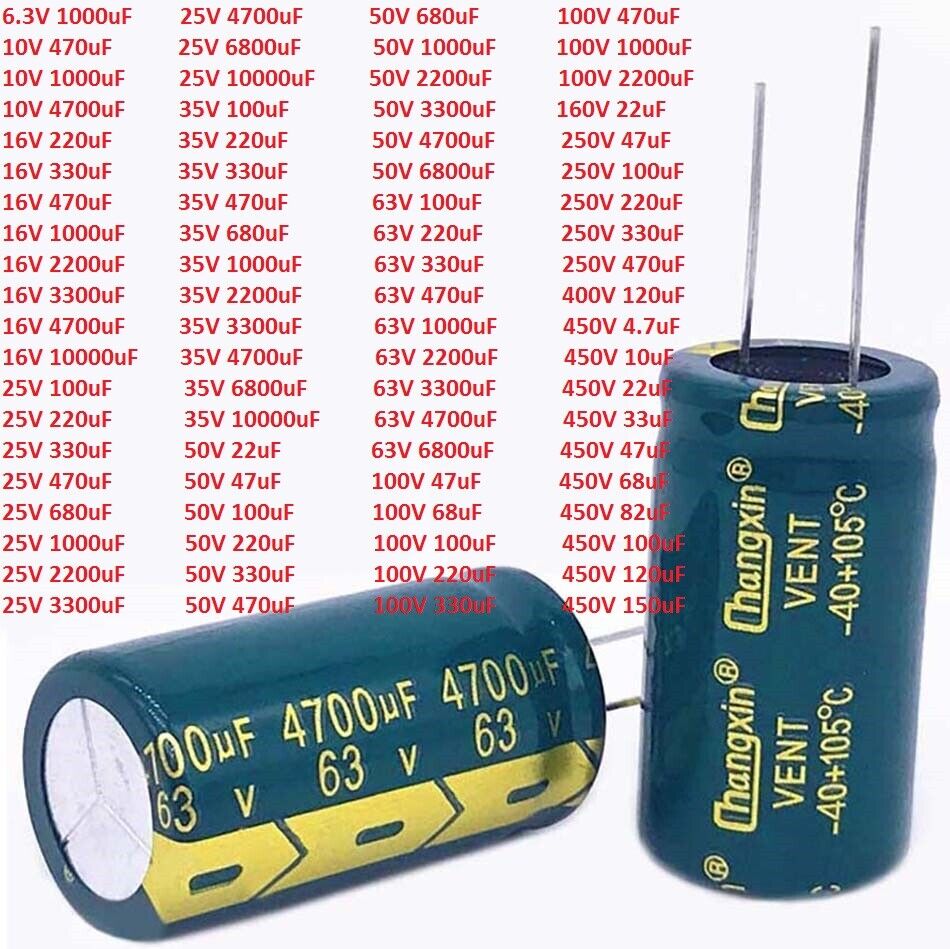 6.3V-450V High Frequency LOW ESR Radial Electrolytic Capacitor 4.7uF-10000uF LCD