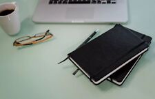 Hard Cover Lined/Dotted Journals 2 Pack Black Leather Notebooks- Thick Diary picture