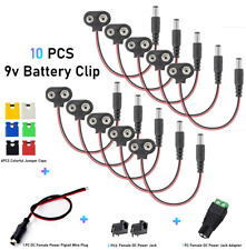 10 pcs 9V Volt Battery T Type Connector Adapter Clip with 2.1~5.5mm DC Plug US S picture