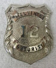 Vintage MALVIN'S SECURITY #12 Guard Screw back BADGE Shield OBSOLETE COLLECTIBLE picture