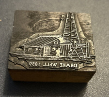 Drake Oil Well 1859 - first oil well in US-- vintage letterpress printing block picture