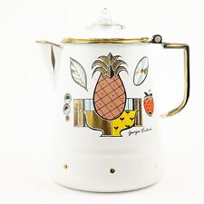 Vintage Georges Briard Ambrosia Design Enameled Metal Teapot Mid-Century Decor picture