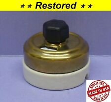 Vintage Round Turn Twist Rotary Switch Single-Pole ON/OFF Brass/Porcelain GE picture