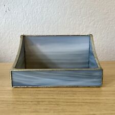 Vintage Leaded Stained Glass Milk Gray Marbled Business Card Holder picture