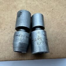 2 Vintage Apex 1/2” DRIVE 1/2” AND 3/8” Dr. 5/8” SWIVEL 6 point SOCKETS Made USA picture
