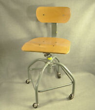 Vintage BEVCO Steel & Bent Maple Plywood Industrial Drafting Desk Chair Stool picture