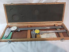 Vintage 12-inch Mitutoyo Dial Caliper plus 6-inch Dial Caliper in Wood Case picture
