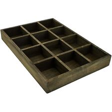 Small Wooden Divided Box with 12 Grid Dividers, Dark Green, 13.2 x 9.2 x 1.57