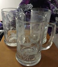 Vintage Long John Silvers Etched Mugs Nautical Ship Columbus Glass Set Of 3 picture