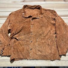 Vintage 100% Cowhide Leather Welding Jacket Orange Snap Button Size L/XL picture