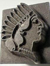 1940s antique TOTE Native American Indian CHIEF Printer Block Lead Metal Stamp picture