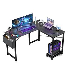 L Shaped Table Corner Computer Desk 50 Inch with Wooden Desktop CPU Stand Side picture
