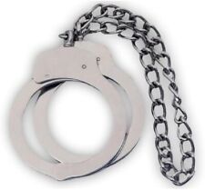 Large SILVER Steel LEG Handcuffs Police Double Locking Cuffs Cuff 2 Keys picture