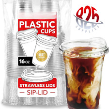 16 oz Crystal Clear PET Disposable Plastic Cups  With Sip Lids. 50-200 SETS picture