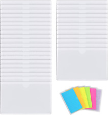 32 Pack Self-Adhesive Index Card Pockets Top Open Crystal Clear Plastic Card Hol picture