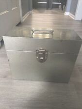 Vintage USA Excelsior Stamford Conn Metal File Locking Box with Key Silver Color picture