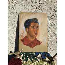 Vintage 1950s Portrait Painting Young Latino Man Blonde Woman art double sided  picture