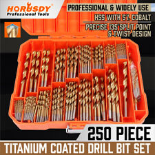 250pcs HSS Drill Bit Set Titanium Coated for Wood Plastic Metal 3/64