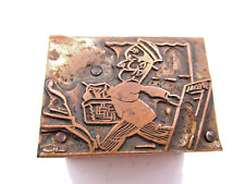 Vintage Printing Letterpress Printers Block Copper Person with Basket picture