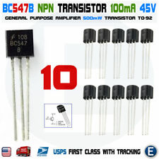 10 x BC547B BC547 Silicon NPN Transistors 45V 100mA 500mW Amplifier TO-92 USA picture