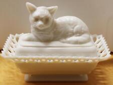 Westmoreland-White/Milk Glass Cat on Nest/Basket-Sticker/Mould-Lattice Rim picture