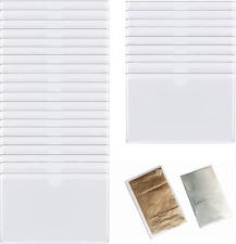 30 Pack Self-Adhesive Index Card Pockets Top Open Crystal Clear Plastic Label Ho picture