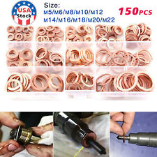 150PCS M5-M22 Copper Crush Washer Gasket Set Flat Ring Seal Assortment Kit USA picture