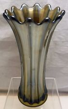 Antique Carnival Glass Westmoreland Corinth Green Fluted Rib Flower Vase Amber picture