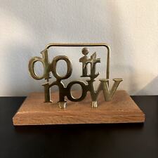 Vintage Wood and brass DO IT NOW Desk Organizer Mail Holder picture