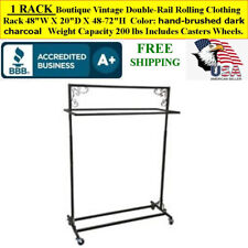 1 RACK Boutique Vintage Black Double-Rail Rolling Clothing Rack Capacity 200 lbs picture